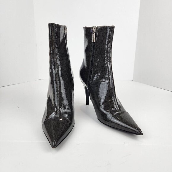 Bruno Magli Bucine Pointed Toe Patent Leather Boot Women's 7 Mid Calf‎ Dark Gray - Picture 2 of 16